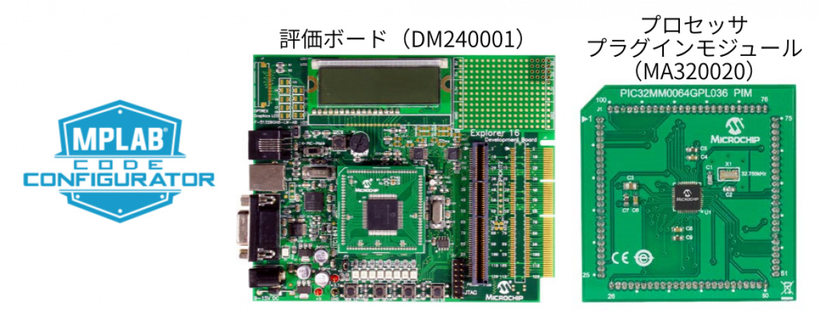 開発ボード（DM240001）＆ PIC32MM プロセッサプラグインモジュール（MA320020）