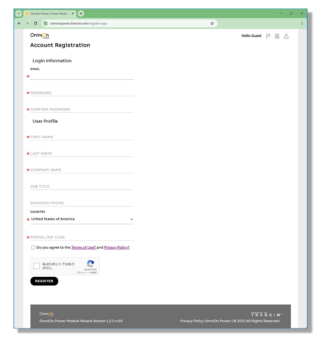 WEB シミュレーションツール登録画面