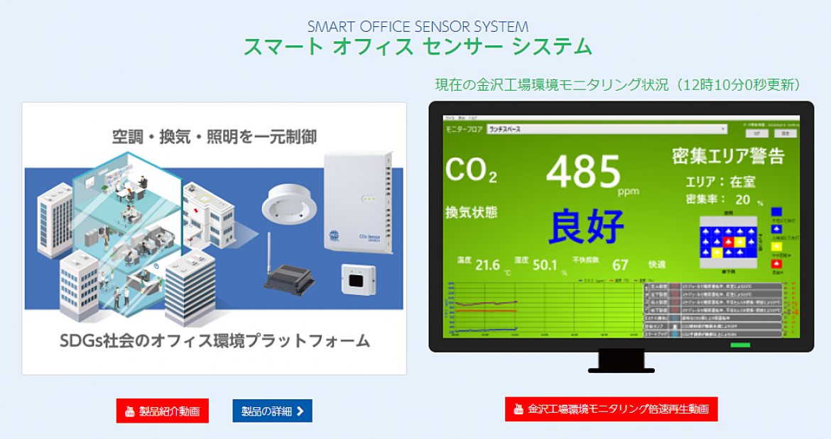 スマートオフィスセンサーシステム：金沢工場環境モニタリング状況