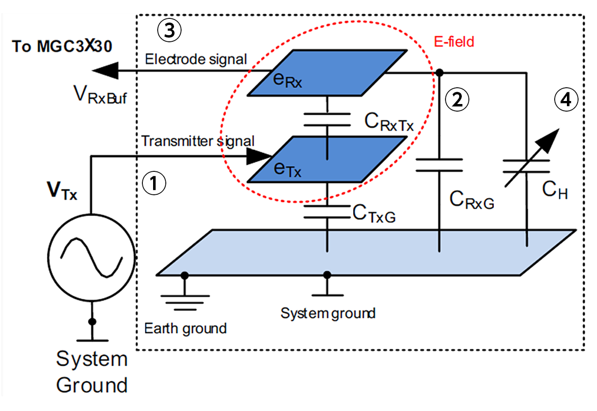図3：電極（センサ）を接続した際の等価回路