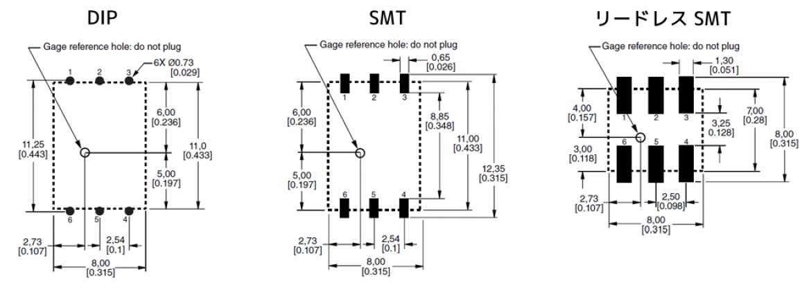 推奨 PCB レイアウト（DIP/SMT/リードレス SMT）